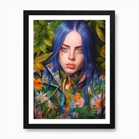 Billie Eilish Kitsch Green Leaf Portrait 3 Art Print