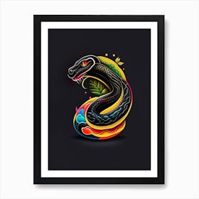 Black Moccasin Snake Tattoo Style Art Print