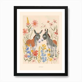 Folksy Floral Animal Drawing Donkey 3 Poster Art Print