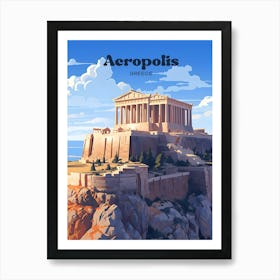 Acropolis Greece Athena Temple Travel Art Illustration Art Print