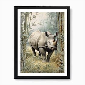 Rhino In The Leaves Illustration Art Print