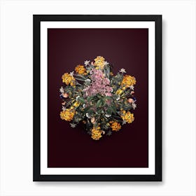 Vintage Chinese Lilac Flower Wreath on Wine Red n.1334 Art Print