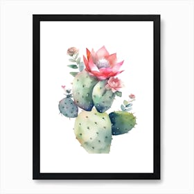 Strawberry Cactus Watercolour Drawing 1 Art Print