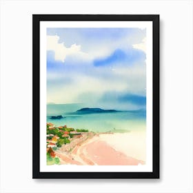 Sveti Stefan Beach 2, Montenegro Watercolour Art Print