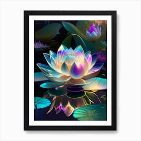 Lotus Flower In Garden Holographic 4 Art Print