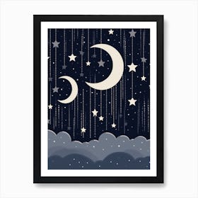 Moon And Stars Boho Celestial 3 Art Print