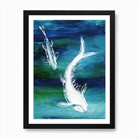 White Koi Fish painted by Paoling Rees Art Print