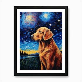 Golden Retriever At Night Art Print