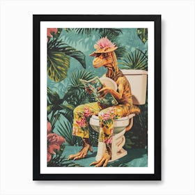 Retro Dinosaur & A Toilet 1 Art Print