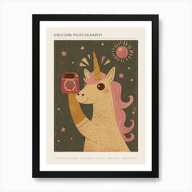 Unicorn Taking A Photo With A Camera Pink Mustard Muted Pastels Poster Art Print