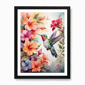 Hummingbird With Flowers Art Print