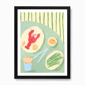 Lobster, Asparagus, and Fries Art Print