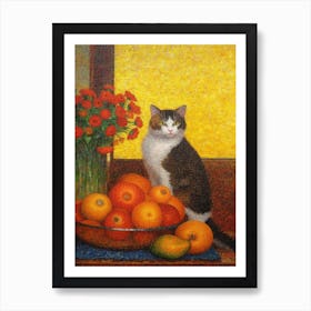 Sunflower With A Cat 3 Pointillism Style Art Print