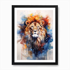 Lion Art Painting Watercolour Style 4 Art Print