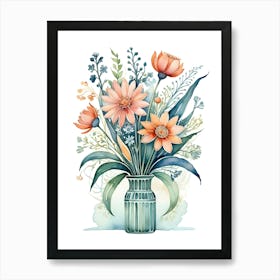 Watercolor Flowers In A Vase 9 Art Print