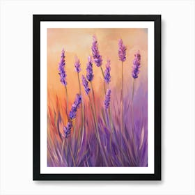 Lavender Flowers Apricot Orange Background Watercolor 1 Art Print