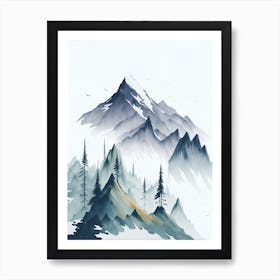 Mountain And Forest In Minimalist Watercolor Vertical Composition 189 Art Print