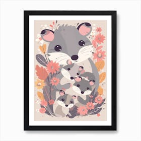 Cute Kawaii Flower Bouquet With A Mother Possum 2 Art Print