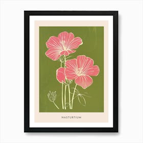 Pink & Green Nasturtium 1 Flower Poster Art Print