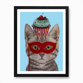 Cat With Cupcake Art Print