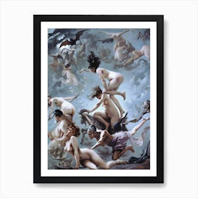 Witches Going to Their Sabbath - Luis Ricardo Falero 1878 - Witchy Art Print of Pagan Witchcraft Dark Aesthetic Renaissance Oil Painting Moon Worship Dark Arts and Satan Worship Art Print