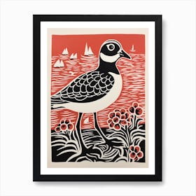 Vintage Bird Linocut Grey Plover 1 Art Print