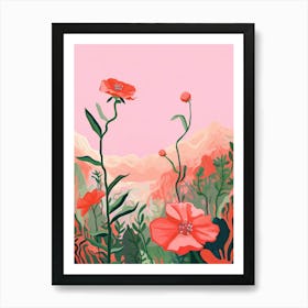 Boho Wildflower Painting Wild Pink Silene 2 Art Print