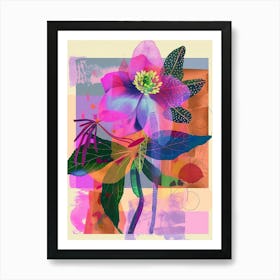 Hellebore 3 Neon Flower Collage Art Print