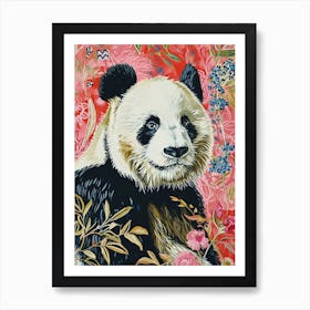 Floral Animal Painting Giant Panda 1 Art Print