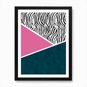 Teal and Pink Zebra Geometric Block Art Art Print