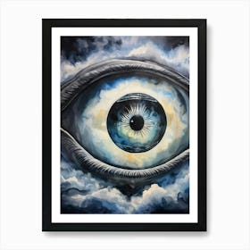 Optical Illusion Watercolor Where Pupil Forms An Alien Head With Its Gaze Fixed Forward Reflections Art Print