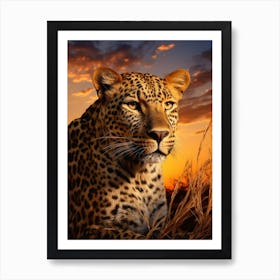 African Leopard Sunset Portrait 2 Art Print