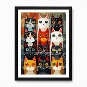 Cats In A Row Art Print