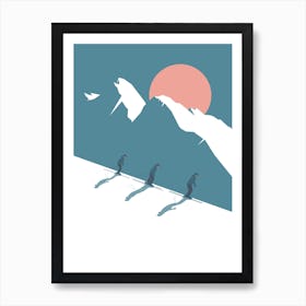 Sunset skiers Art Print