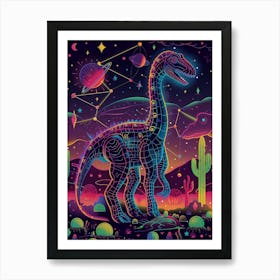 Cyber Celestial Neon Dinosaur 4 Art Print