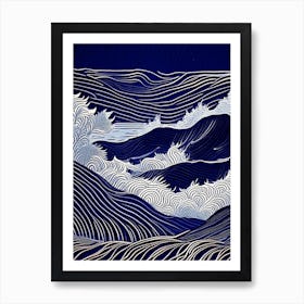 Waves Waterscape Linocut 1 Art Print