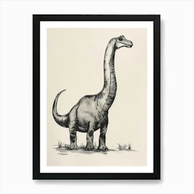 Brachiosaurus Dinosaur Black Ink & Sepia Illustration 3 Art Print