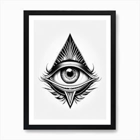 Third Eye Symbolism, Symbol, Third Eye Simple Black & White Illustration 3 Art Print