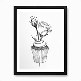 English Rose Cupcake Line Drawing 3 Art Print