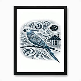 Oreo Parrot On A Branch Art Print