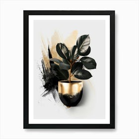 Gold And Black Plant 3 Art Print