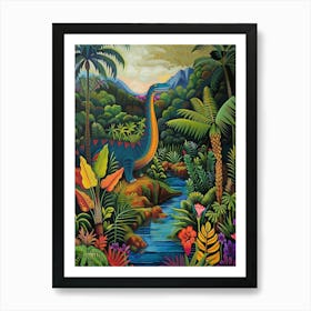 Colourful Dinosaur By The River Painting 1 Art Print