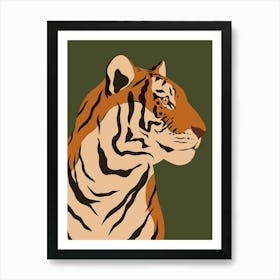 Jungle Safari Tiger on Dark Green Art Print