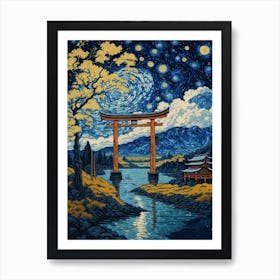 Torii Gate On A Starry Starry Night Art Print