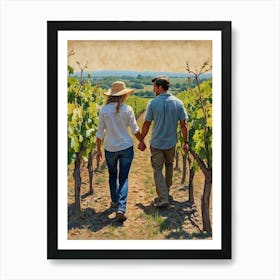 Couple Holding Hands In Vineyard Art Print