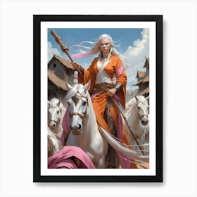 Warrior with white horses. Lady Samsara with Silver Firefly Art Print