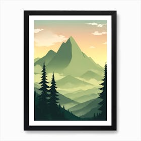 Misty Mountains Vertical Composition In Green Tone 195 Art Print