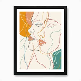 Abstract Women Faces In Line 3 Art Print