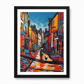 Painting Of Edinburgh, Scotland With A Cat In The Style Of Pop Art 4 Art Print