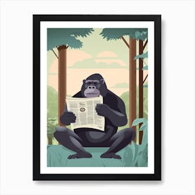 Gorilla Art Reading The Newspaper Cartoon Illustration 1 Art Print